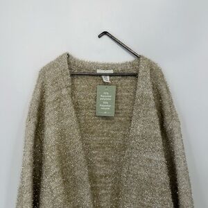 H&M Fuzzy Sparkly Glittery Textured Wide Sleeve Slouchy Cardigan In Beige Gold